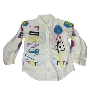 Vintage 90s Directions T Shirt Size‎ 5 Artistic Spell Out White Button Up